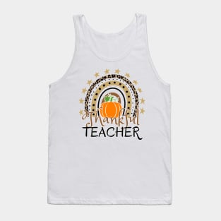 Thankful Teacher, leopard Rainbow Pumpkin Tank Top